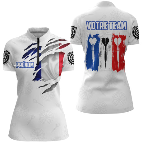 Polo Fléchettes France – Design Tricolore Personnalisé - Polo Zippé Femme