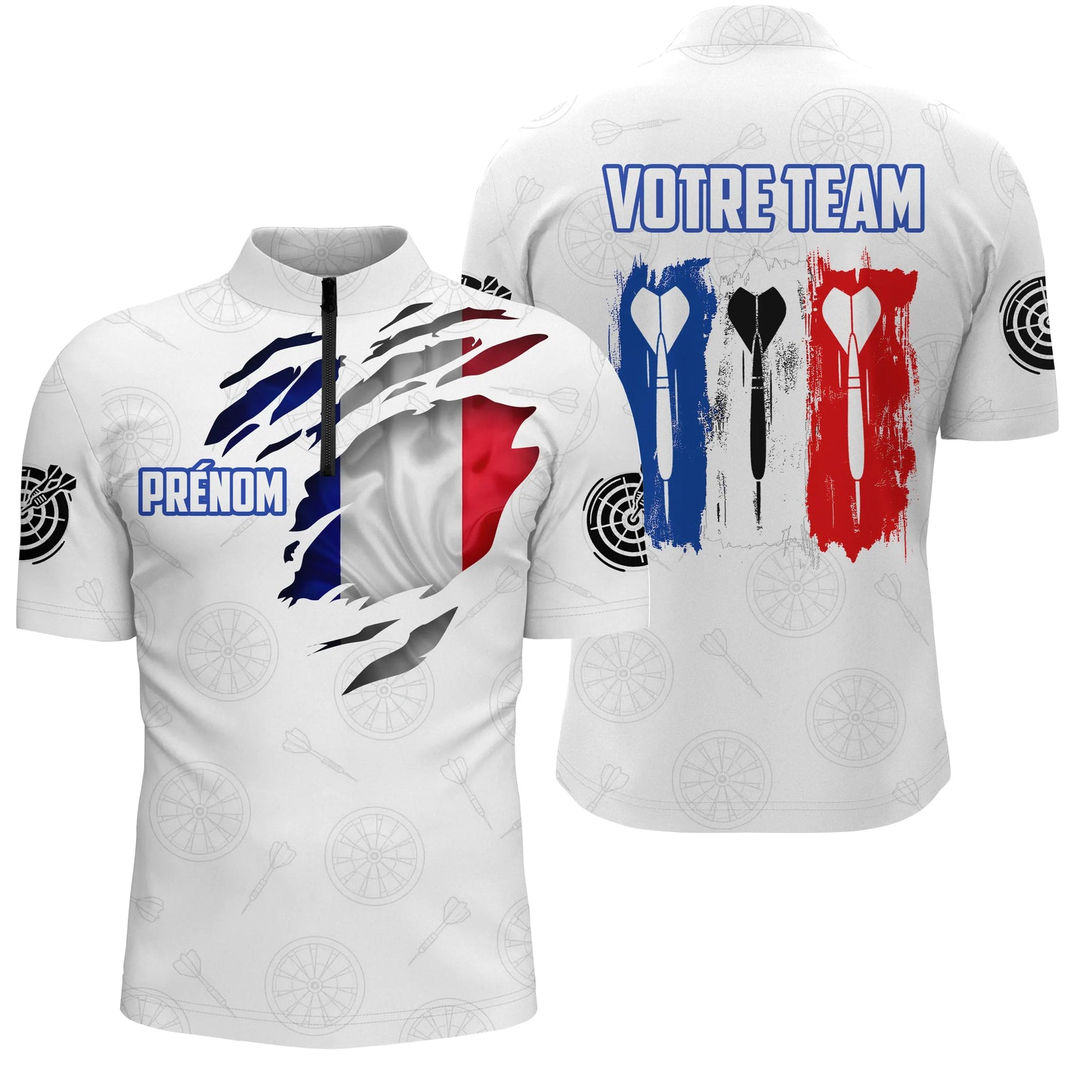 Polo Fléchettes France – Design Tricolore Personnalisé - Polo Zippé Homme