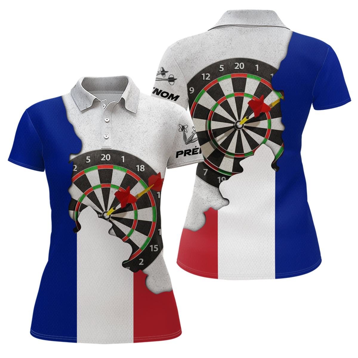 Polo Fléchettes France Drapeau - Design 3D Cible - Polo Femme