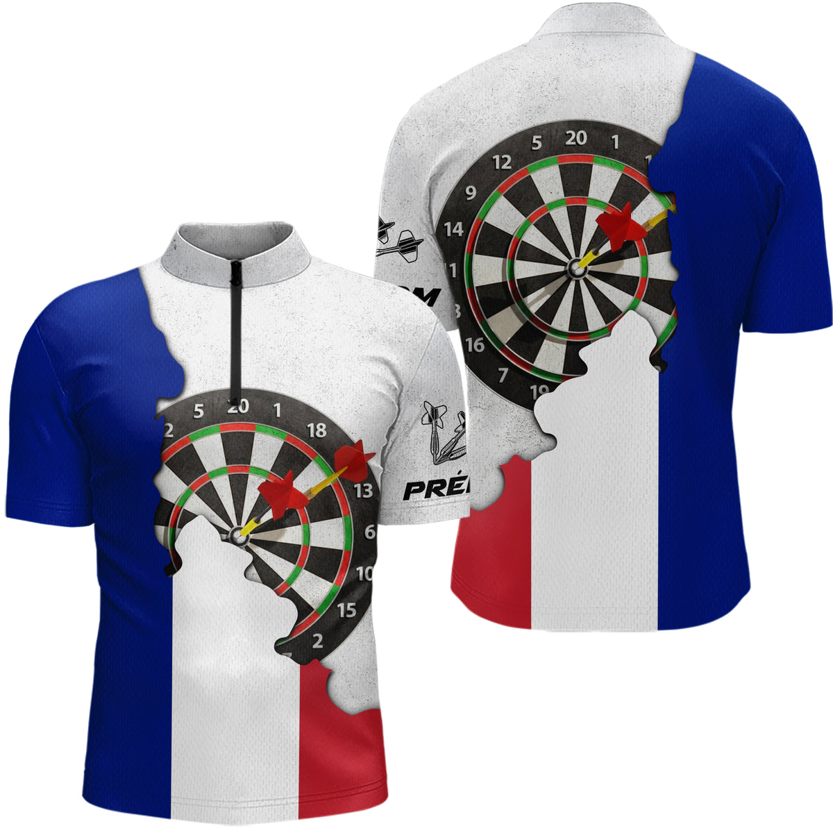 Polo Fléchettes France Drapeau - Design 3D Cible - Polo Zippé Homme
