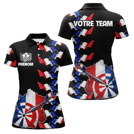 Polo Fléchettes France Noir - Design Drapeau Tricolore - Polo Femme