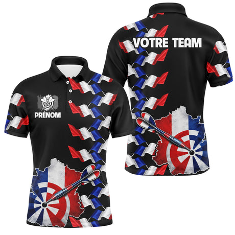 Polo Fléchettes France Noir - Design Drapeau Tricolore - Polo Homme