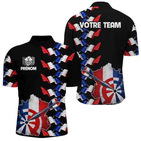 Polo Fléchettes France Noir - Design Drapeau Tricolore - Polo Zippé Homme