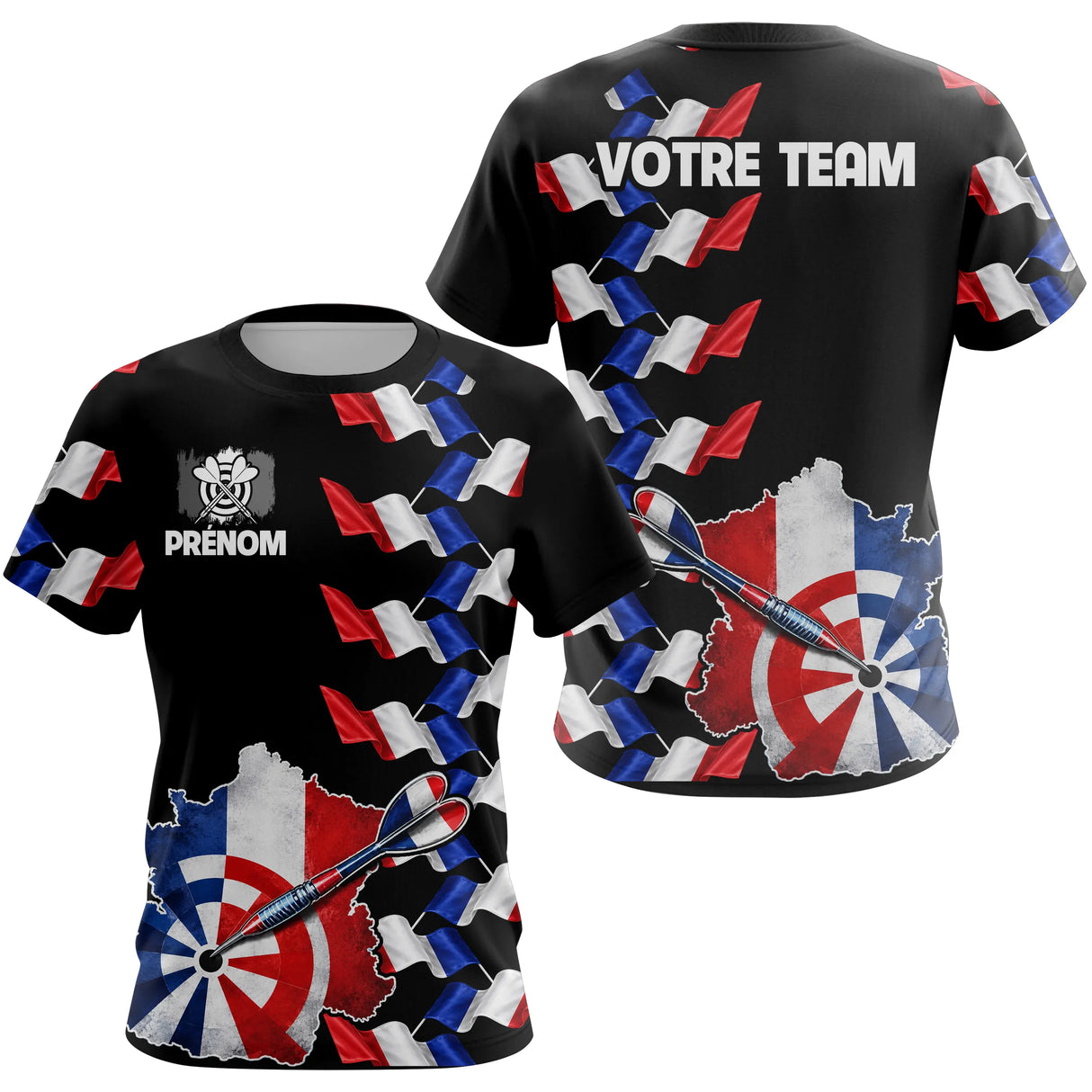 Polo Fléchettes France Noir - Design Drapeau Tricolore - T-Shirt Femme