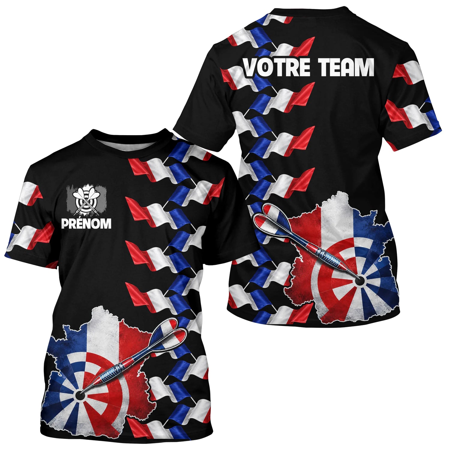 Polo Fléchettes France Noir - Design Drapeau Tricolore - T-Shirt Homme