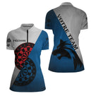 Polo Fléchettes Graphique Loup - Gris Bleu Personnalisé - Polo Zippé Femme