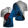 Polo Fléchettes Graphique Loup - Gris Bleu Personnalisé - Polo Zippé Homme