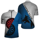 Polo Fléchettes Graphique Loup - Gris Bleu Personnalisé - Polo Zippé Homme