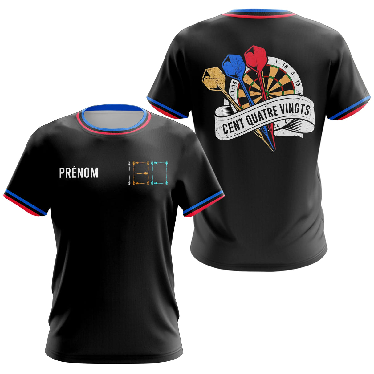 Polo Fléchettes Homme Femme - 180 Noir Bleu Personnalisable - T-Shirt Femme