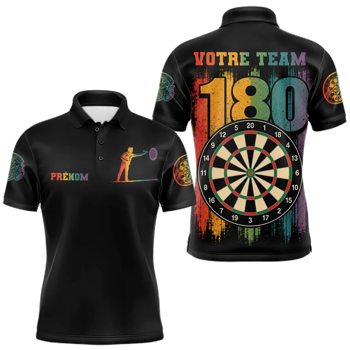 Polo Fléchettes Homme Femme - 180 Noir Équipe - Polo Homme