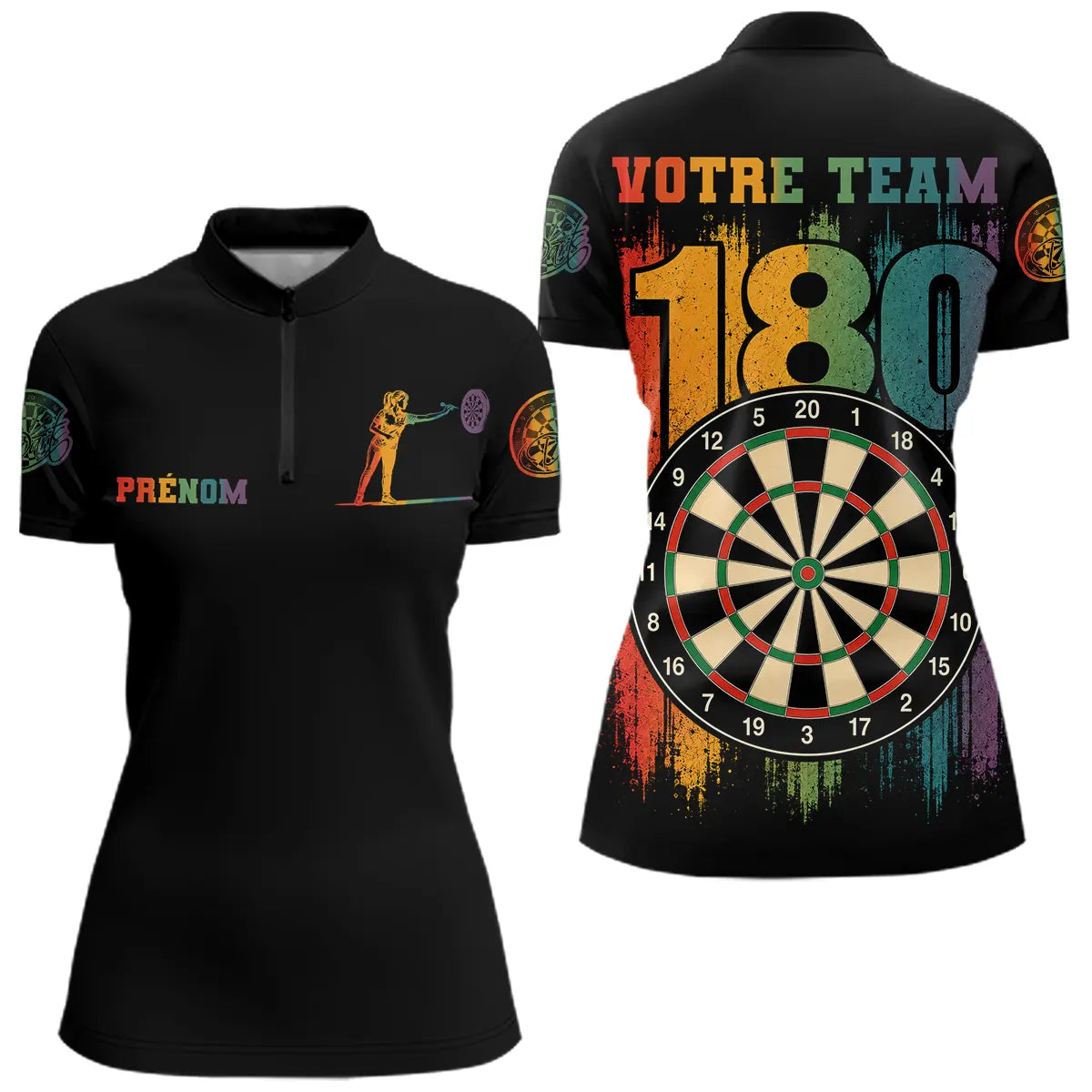Polo Fléchettes Homme Femme - 180 Noir Équipe - Polo Zippé Femme