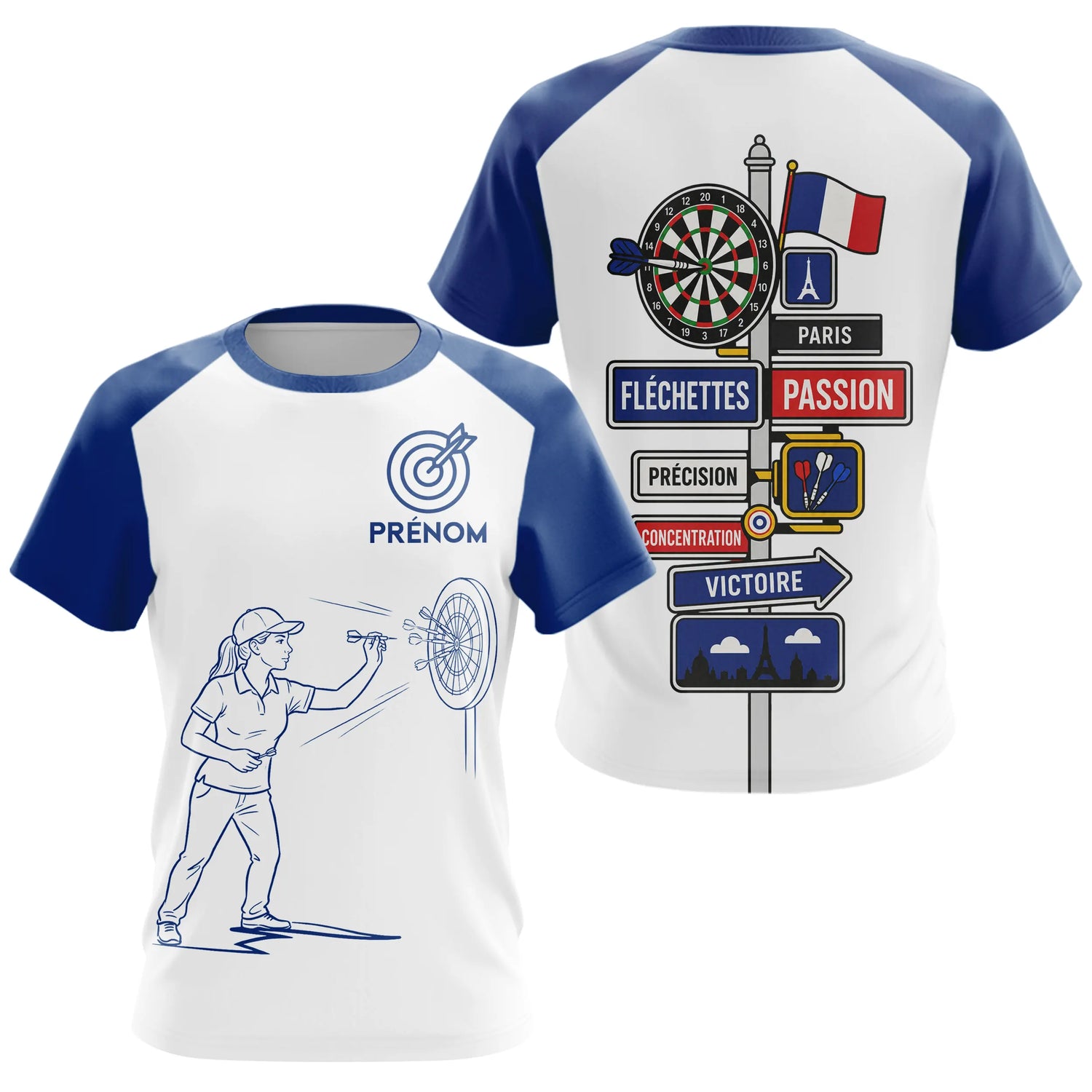 Polo Fléchettes Homme Femme - Cadeau Joueur Bleu Blanc - T-Shirt Femme