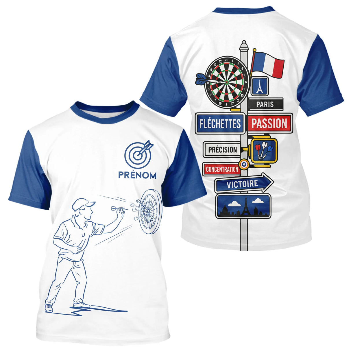 Polo Fléchettes Homme Femme - Cadeau Joueur Bleu Blanc - T-Shirt Homme