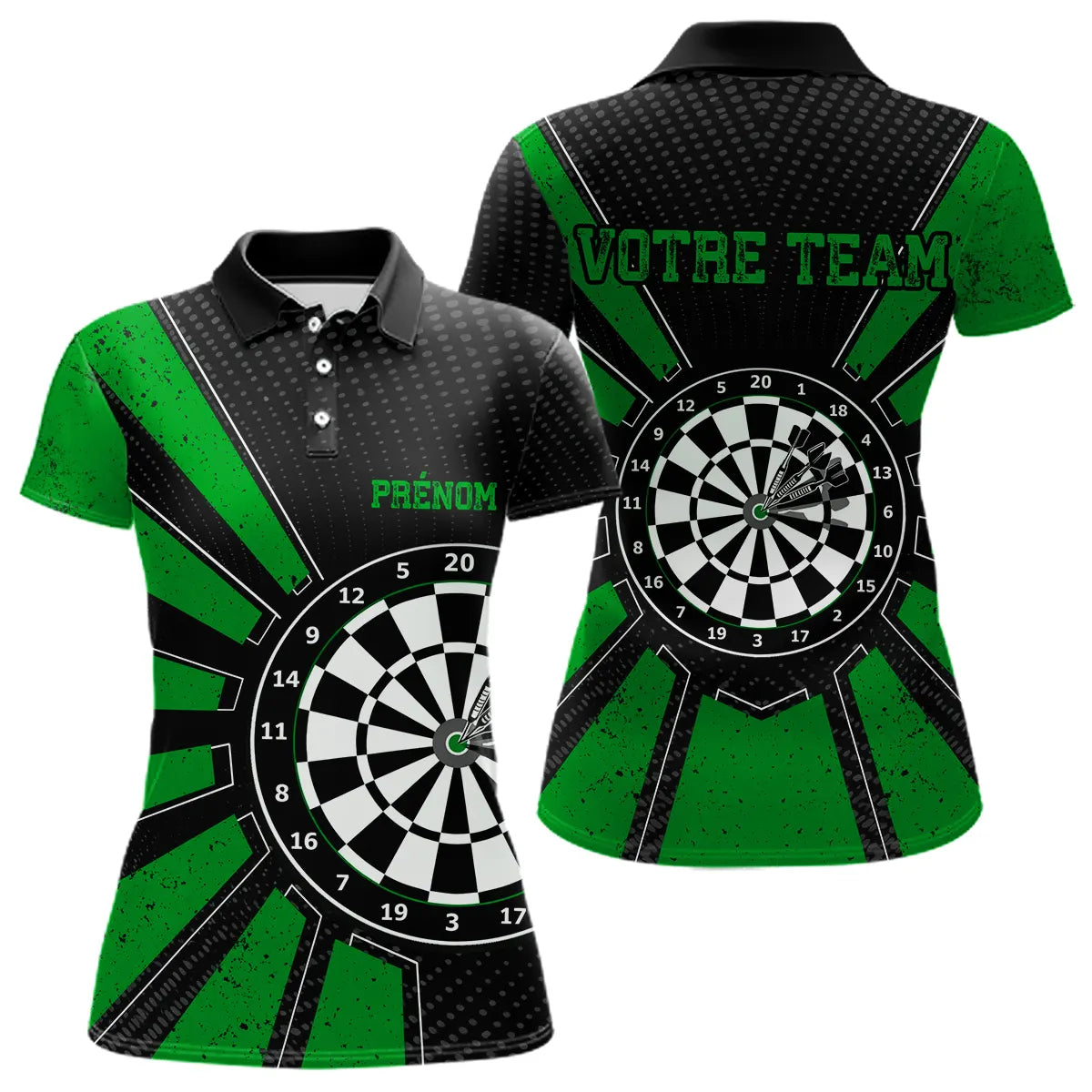 Polo Fléchettes Homme Femme - Cible Bullseye Noir Green - Polo Femme