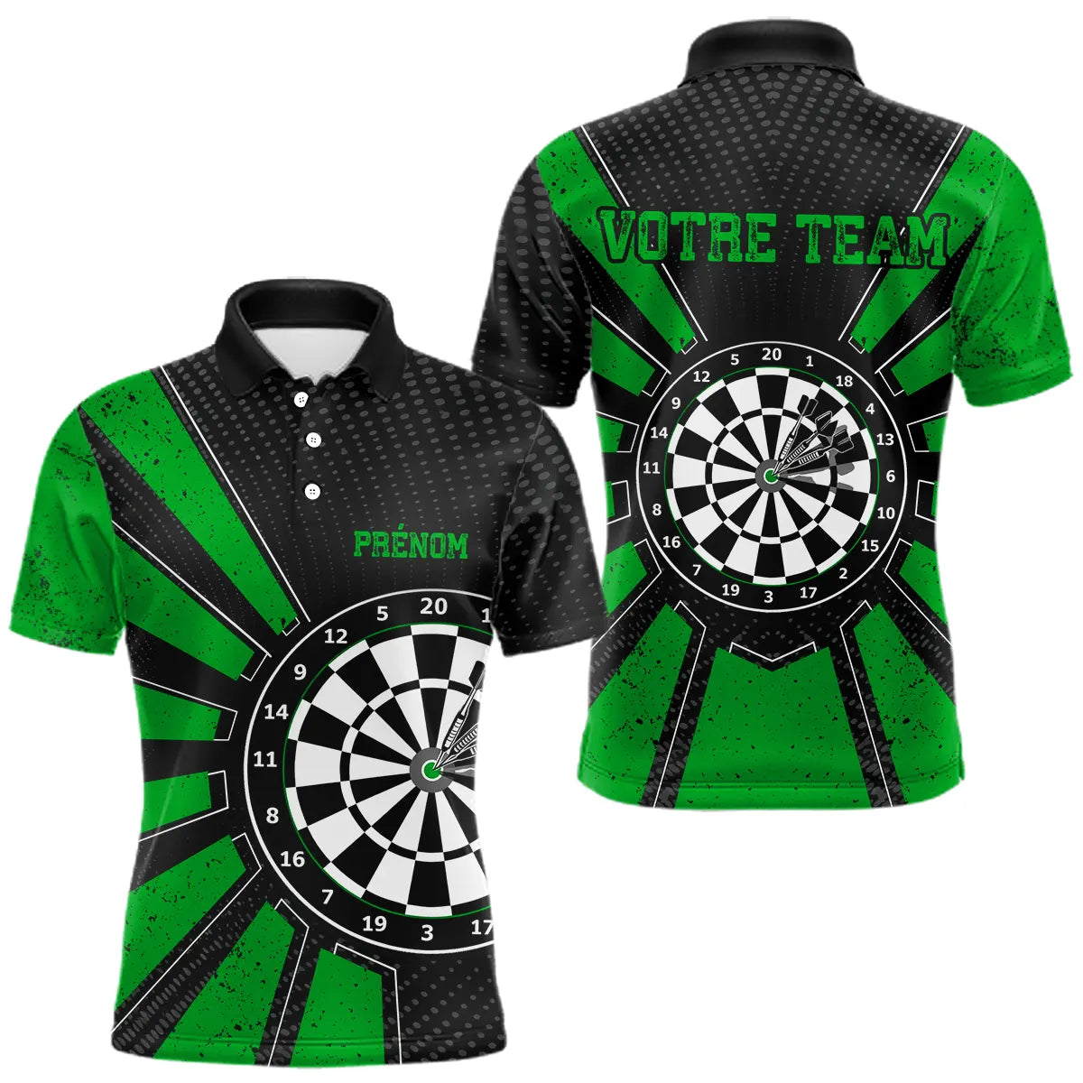 Polo Fléchettes Homme Femme - Cible Bullseye Noir Green - Polo Homme