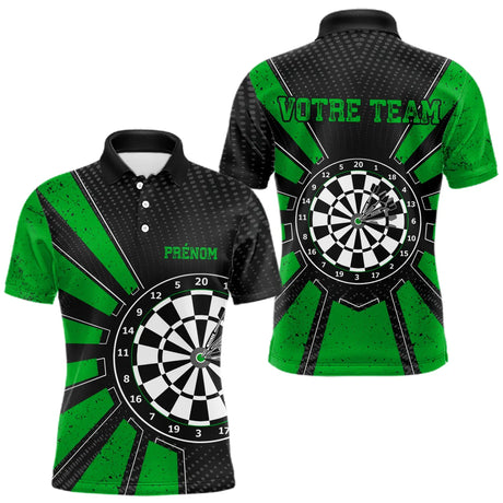 Polo Fléchettes Homme Femme - Cible Bullseye Noir Green - Polo Homme