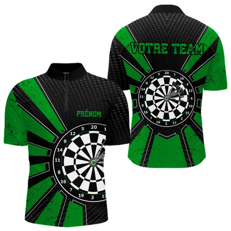 Polo Fléchettes Homme Femme - Cible Bullseye Noir Green - Polo Zippé Homme