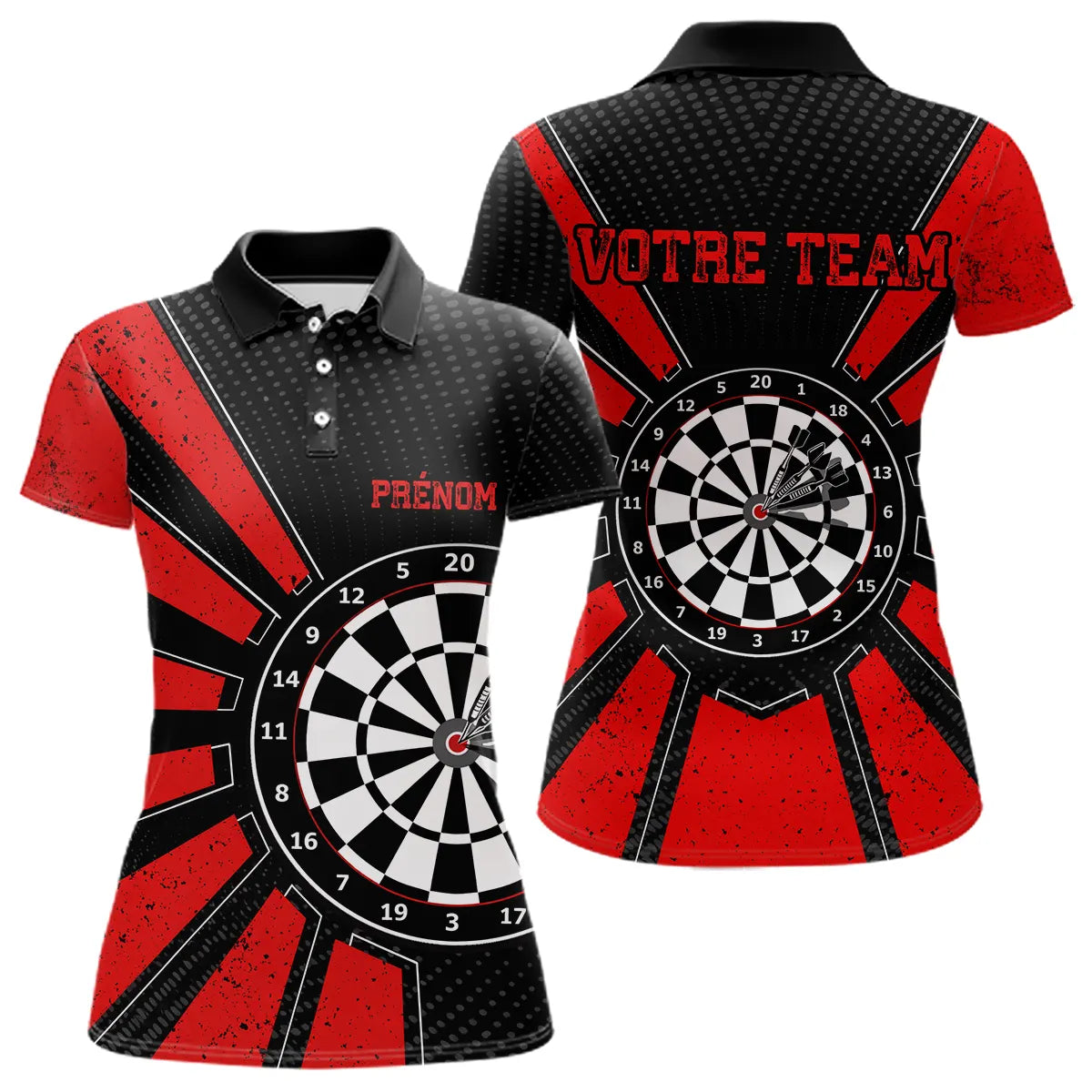 Polo Fléchettes Homme Femme - Cible Bullseye Noir Rouge - Polo Femme