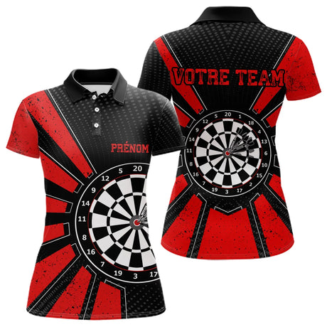 Polo Fléchettes Homme Femme - Cible Bullseye Noir Rouge - Polo Femme