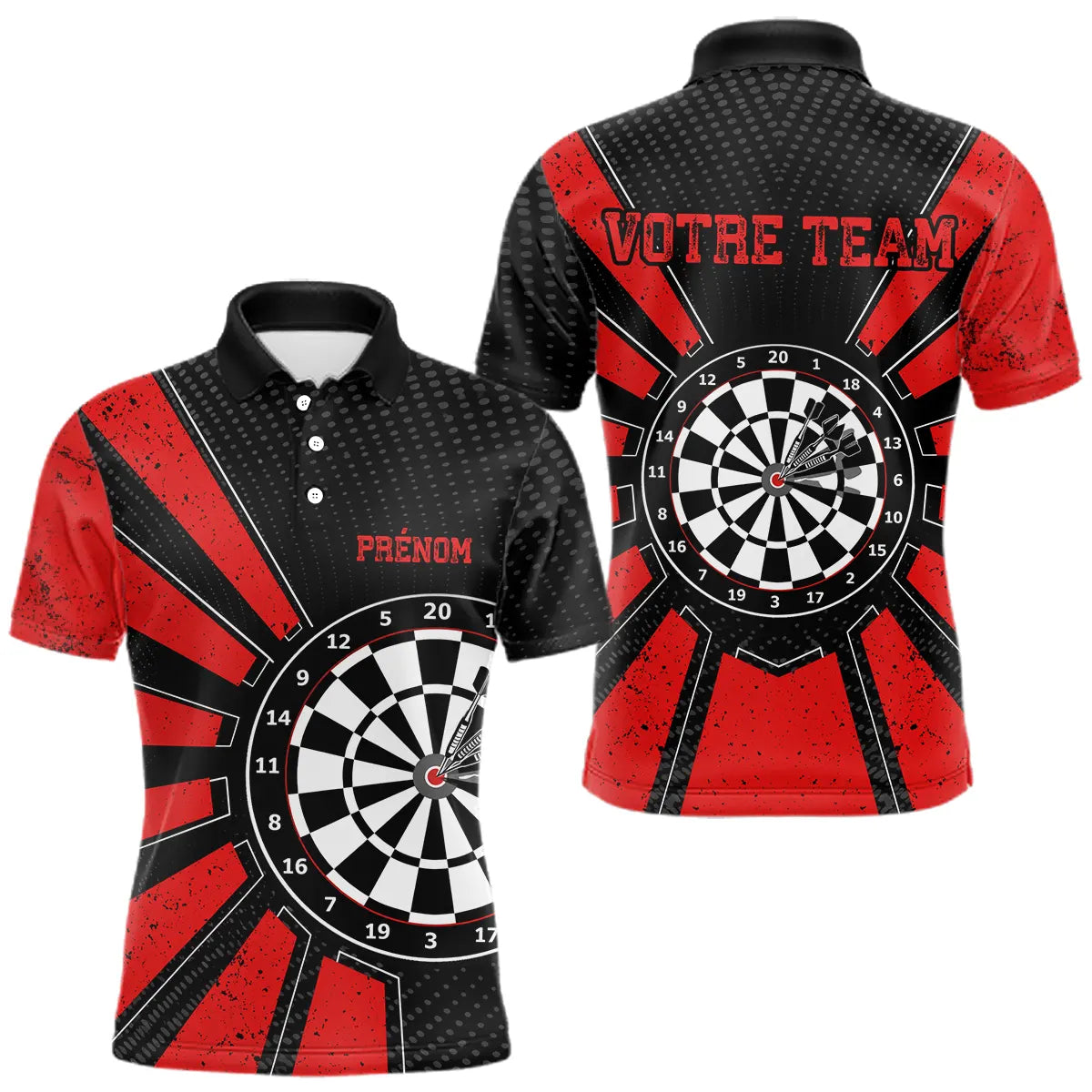 Polo Fléchettes Homme Femme - Cible Bullseye Noir Rouge - Polo Homme