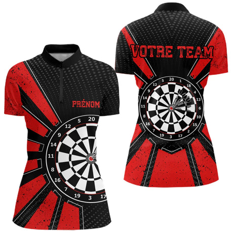Polo Fléchettes Homme Femme - Cible Bullseye Noir Rouge - Polo Zippé Femme