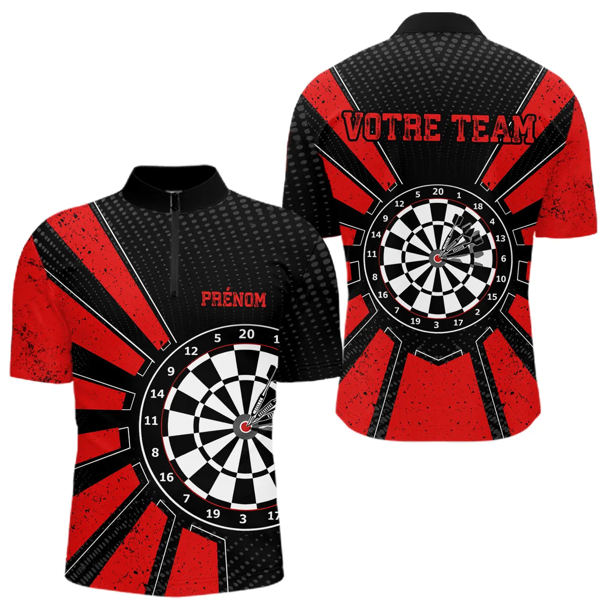 Polo Fléchettes Homme Femme - Cible Bullseye Noir Rouge - Polo Zippé Homme