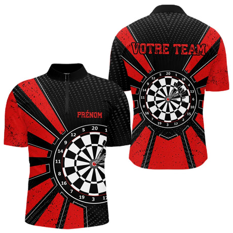 Polo Fléchettes Homme Femme - Cible Bullseye Noir Rouge - Polo Zippé Homme