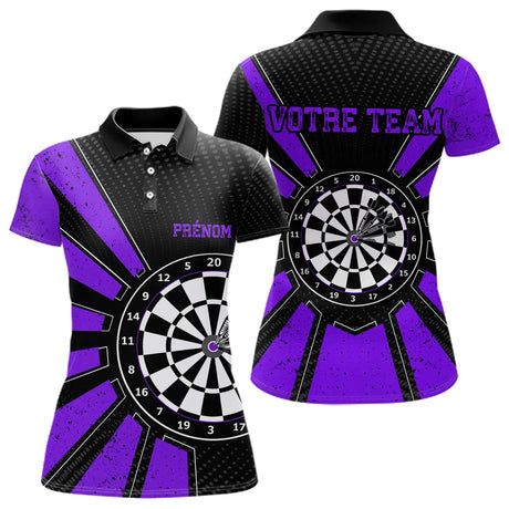 Polo Fléchettes Homme Femme - Cible Bullseye Noir Violet - Polo Femme