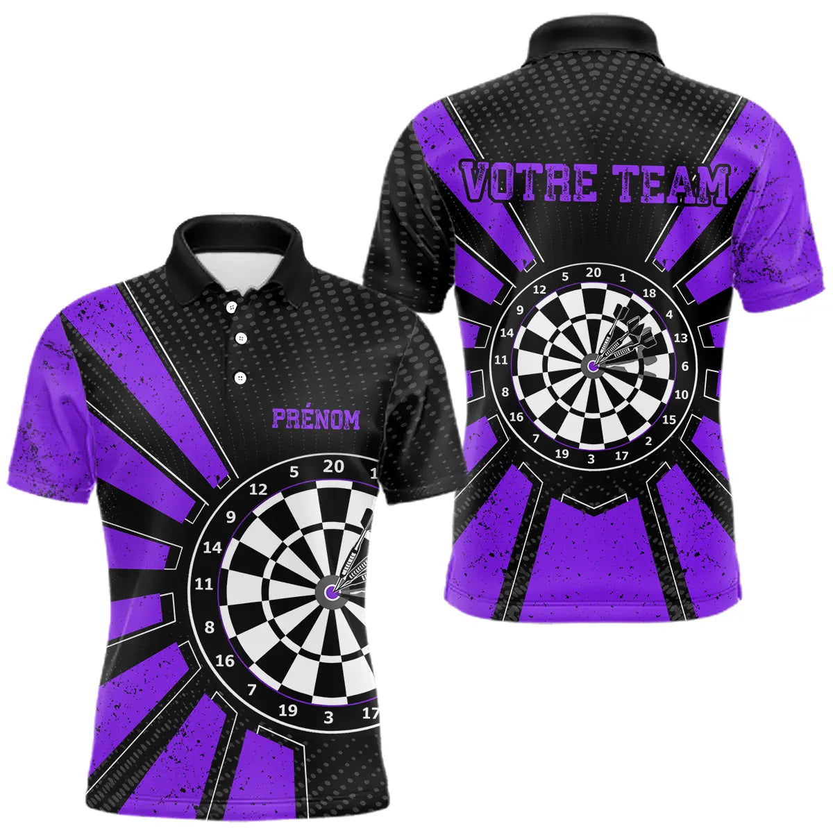 Polo Fléchettes Homme Femme - Cible Bullseye Noir Violet - Polo Homme