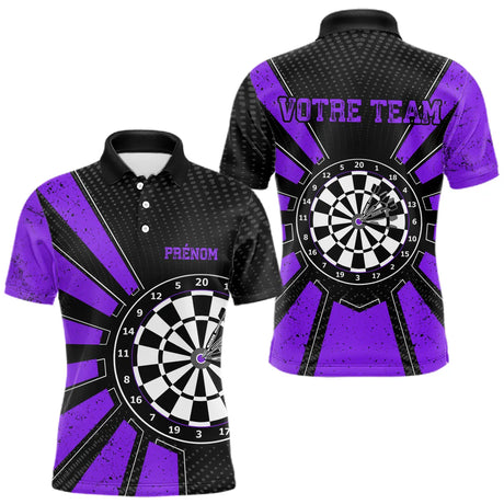 Polo Fléchettes Homme Femme - Cible Bullseye Noir Violet - Polo Homme