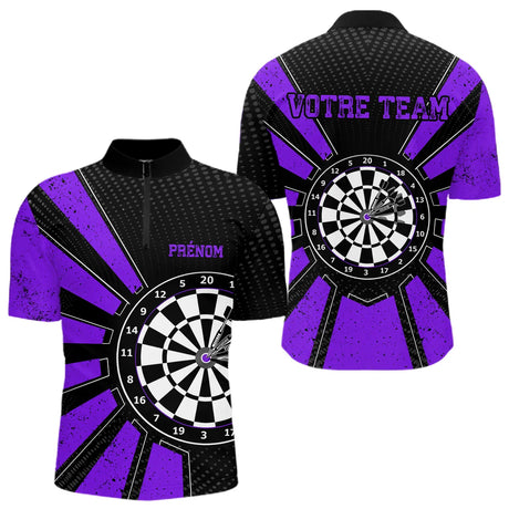 Polo Fléchettes Homme Femme - Cible Bullseye Noir Violet - Polo Zippé Homme