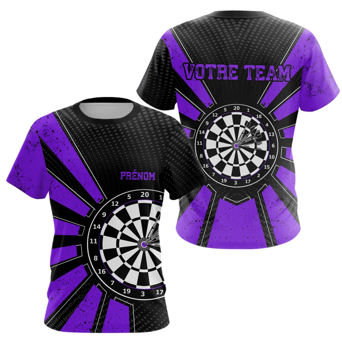 Polo Fléchettes Homme Femme - Cible Bullseye Noir Violet - T-Shirt Femme