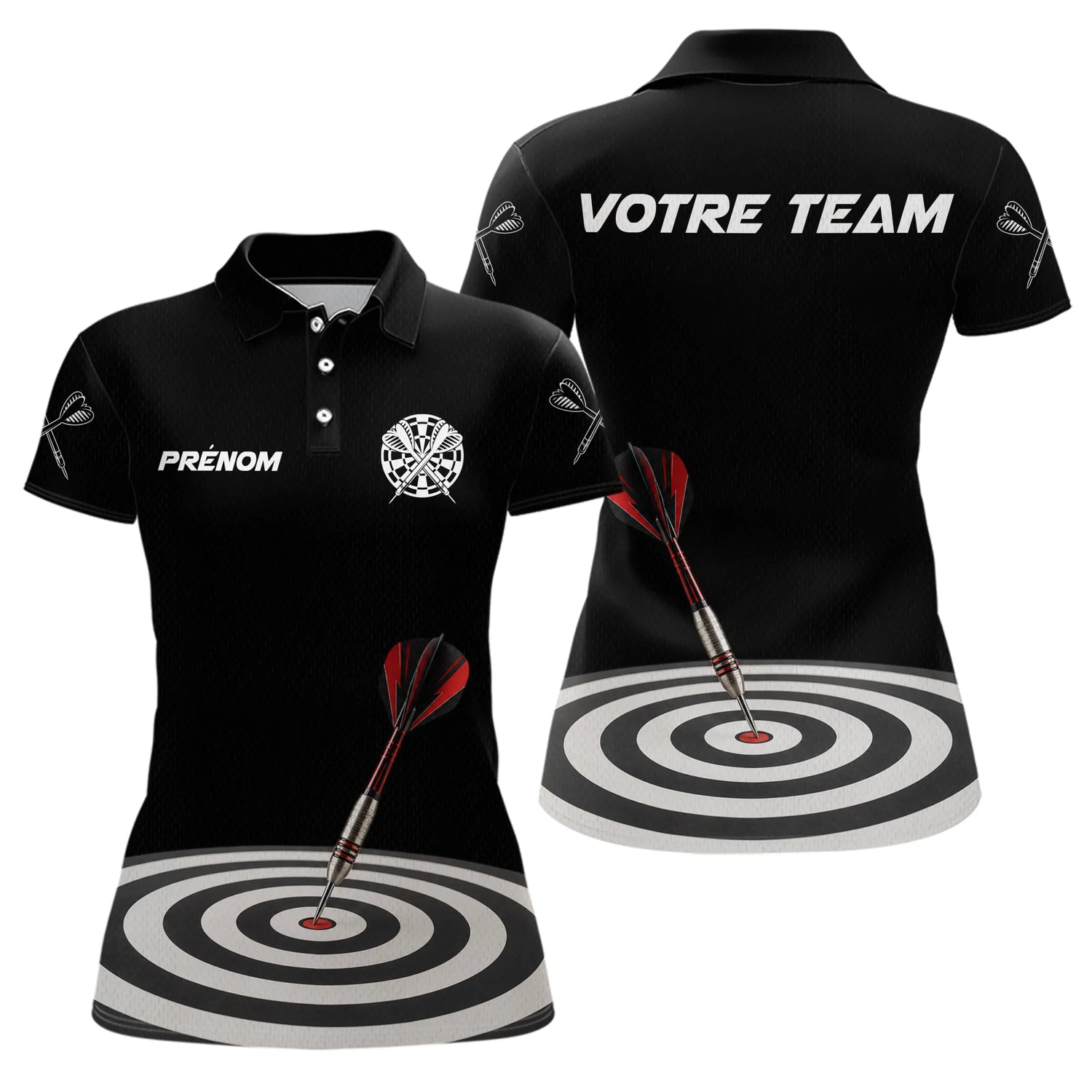 Polo Fléchettes Homme Femme - Cible Noir & Rouge Personnalisé - Polo Femme