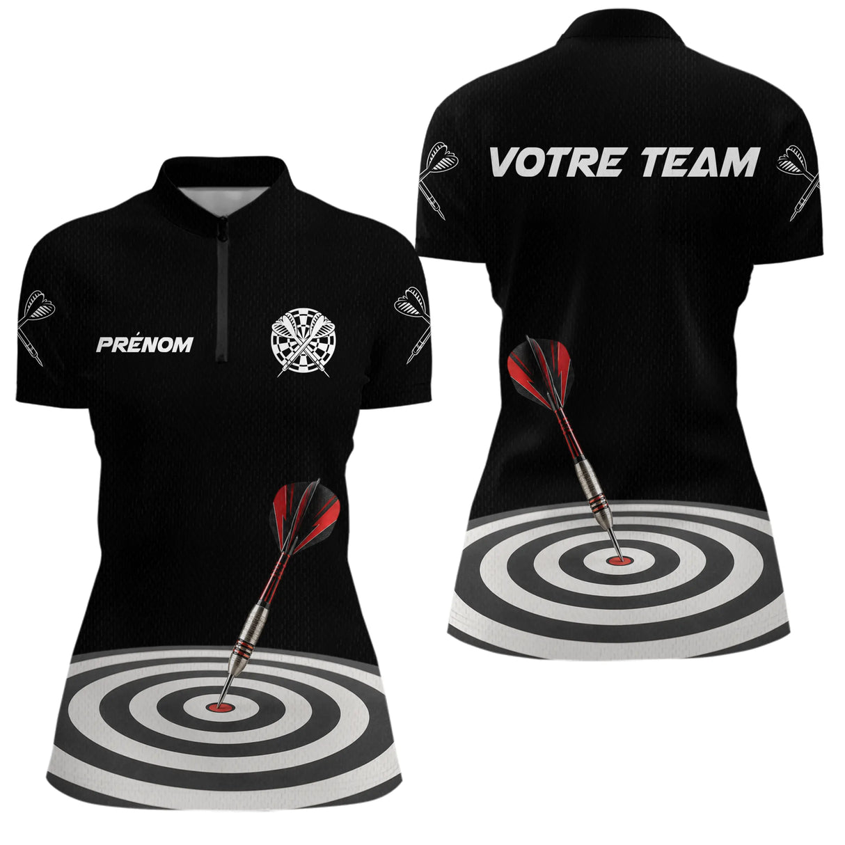 Polo Fléchettes Homme Femme - Cible Noir & Rouge Personnalisé - Polo Zippé Femme