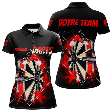 Polo Fléchettes Homme Femme - Design Sportif Noir & Rouge - Polo Femme