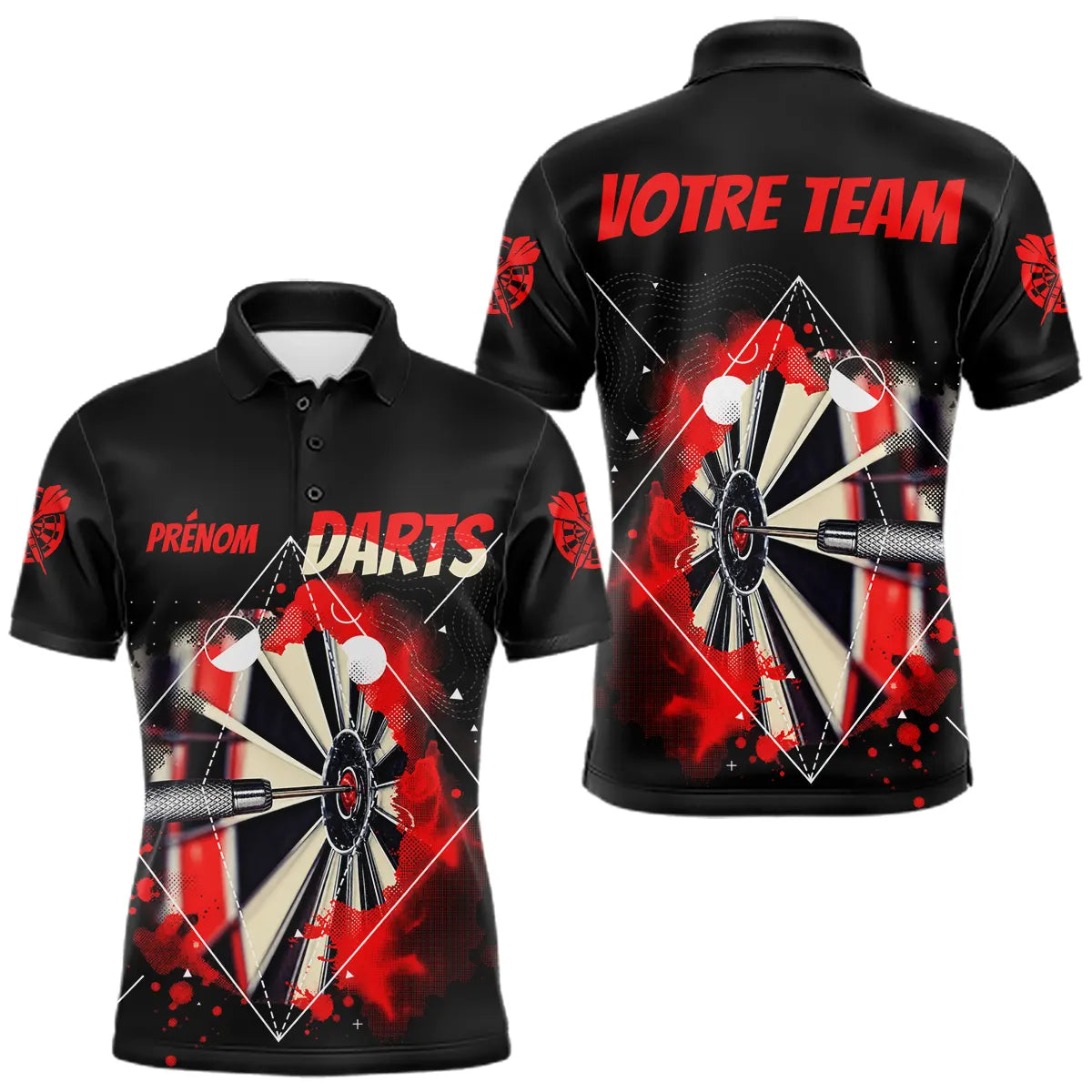 Polo Fléchettes Homme Femme - Design Sportif Noir & Rouge - Polo Homme