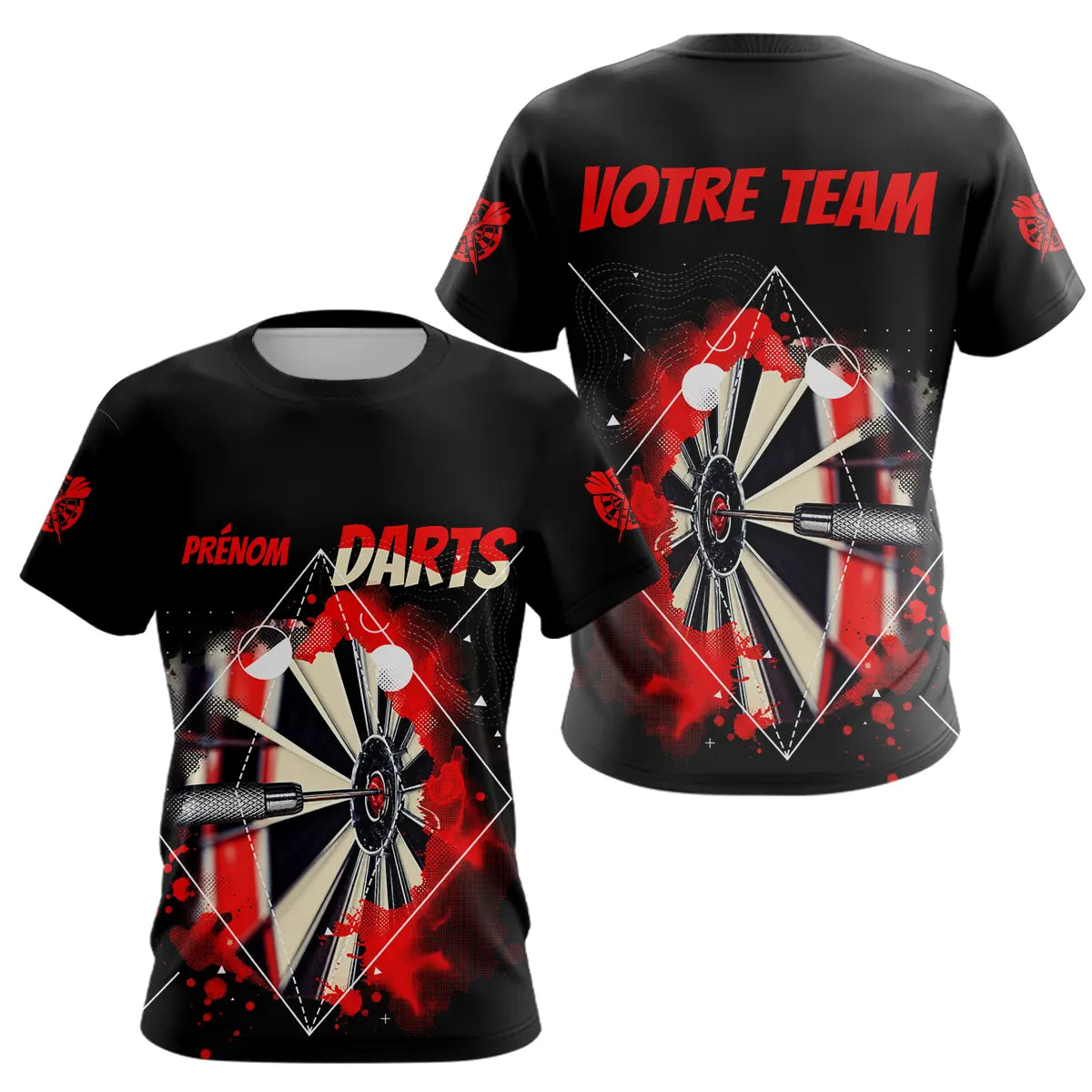 Polo Fléchettes Homme Femme - Design Sportif Noir & Rouge - T-Shirt Femme