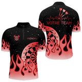 Polo Fléchettes Homme Femme - Noir Rouge Motifs Flammes - Polo Zippé Homme