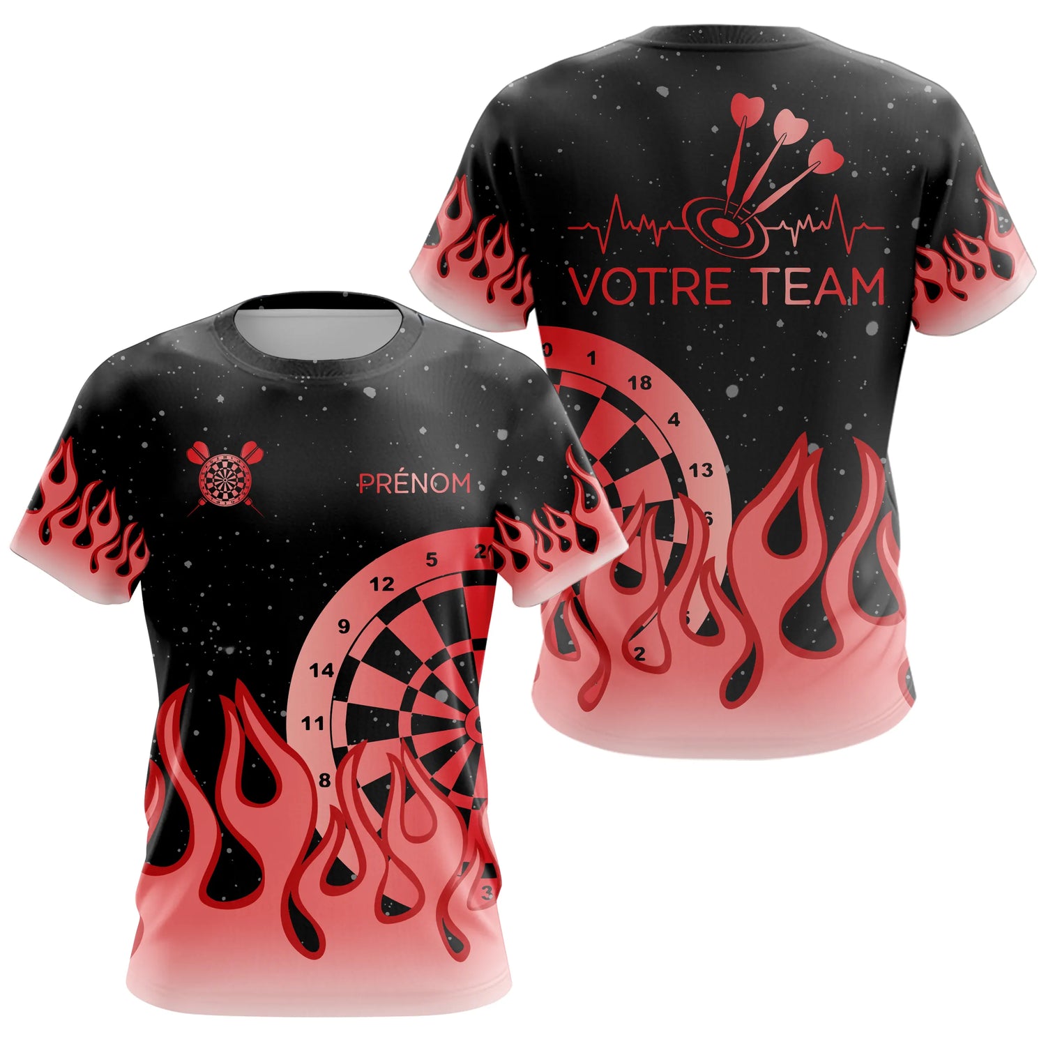 Polo Fléchettes Homme Femme - Noir Rouge Motifs Flammes - T-Shirt Femme