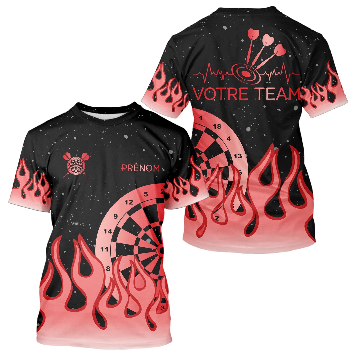 Polo Fléchettes Homme Femme - Noir Rouge Motifs Flammes - T-Shirt Homme