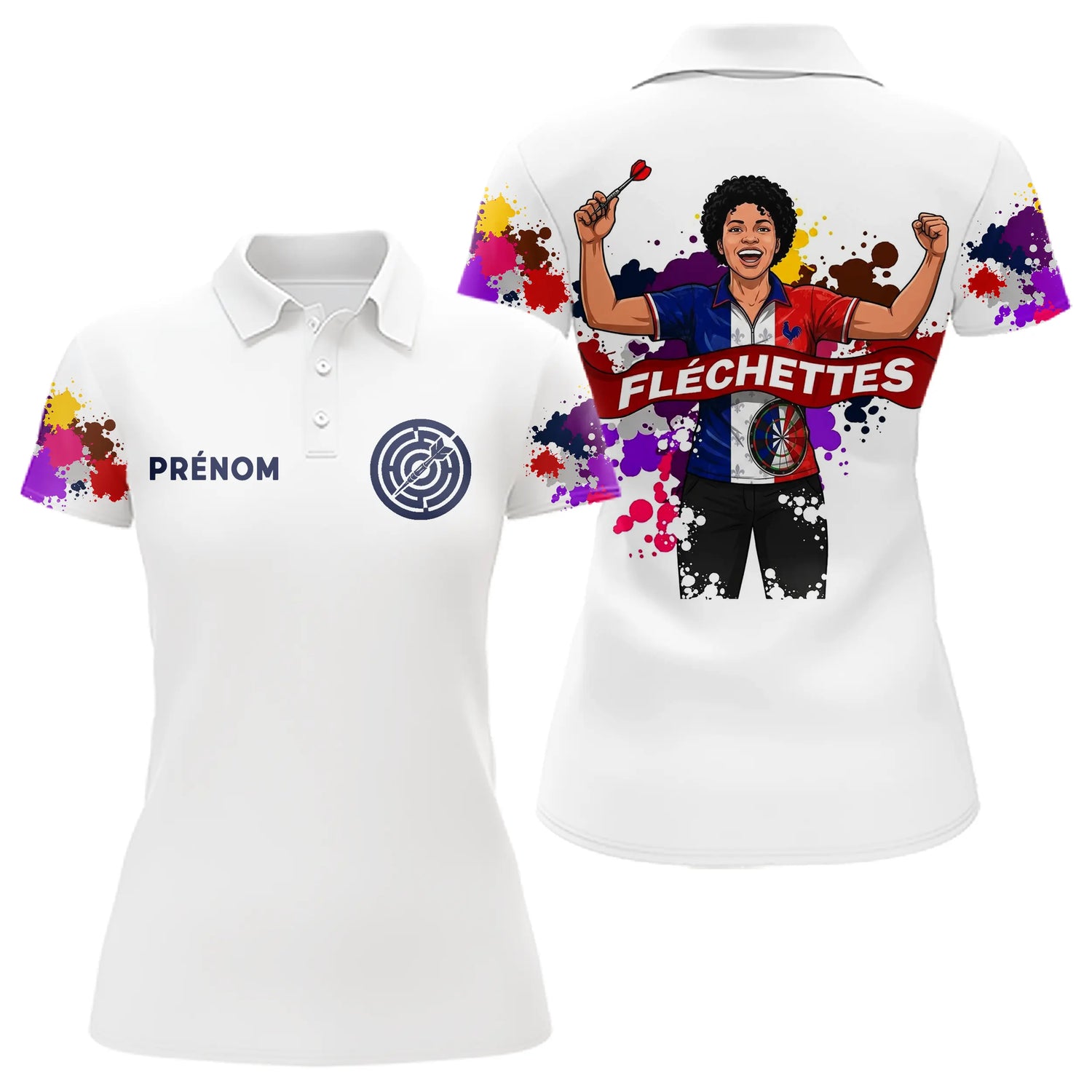 Polo Fléchettes Homme Femme - Personnalisé Blanc & Couleurs - Polo Femme