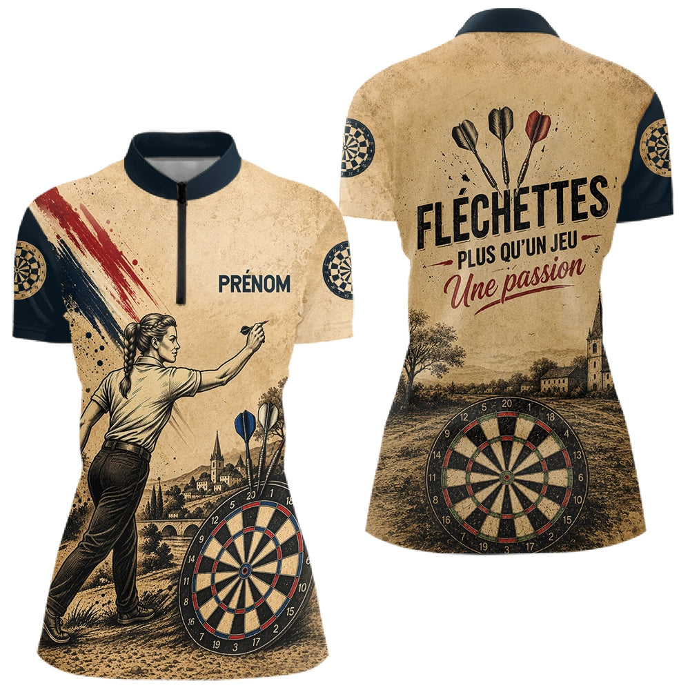 Polo Fléchettes Homme Femme - Personnalisé Vintage Beige - Polo Zippé Femme