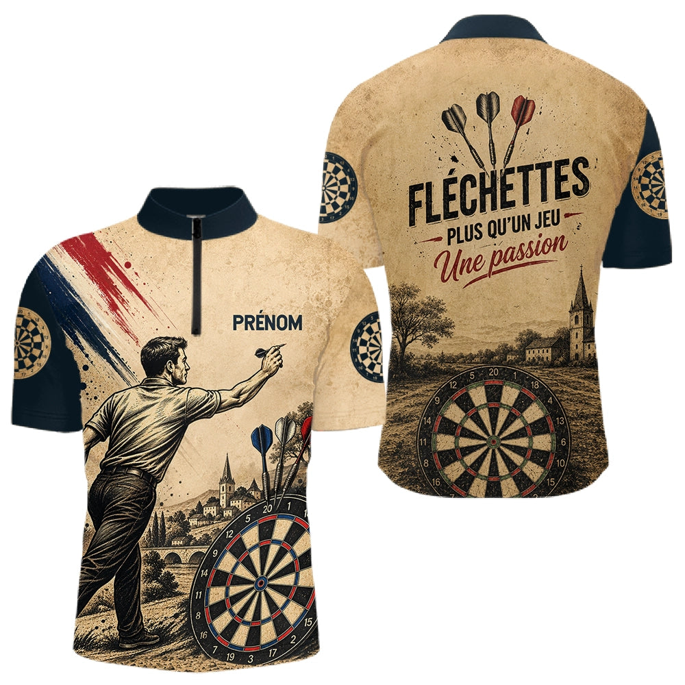 Polo Fléchettes Homme Femme - Personnalisé Vintage Beige - Polo Zippé Homme
