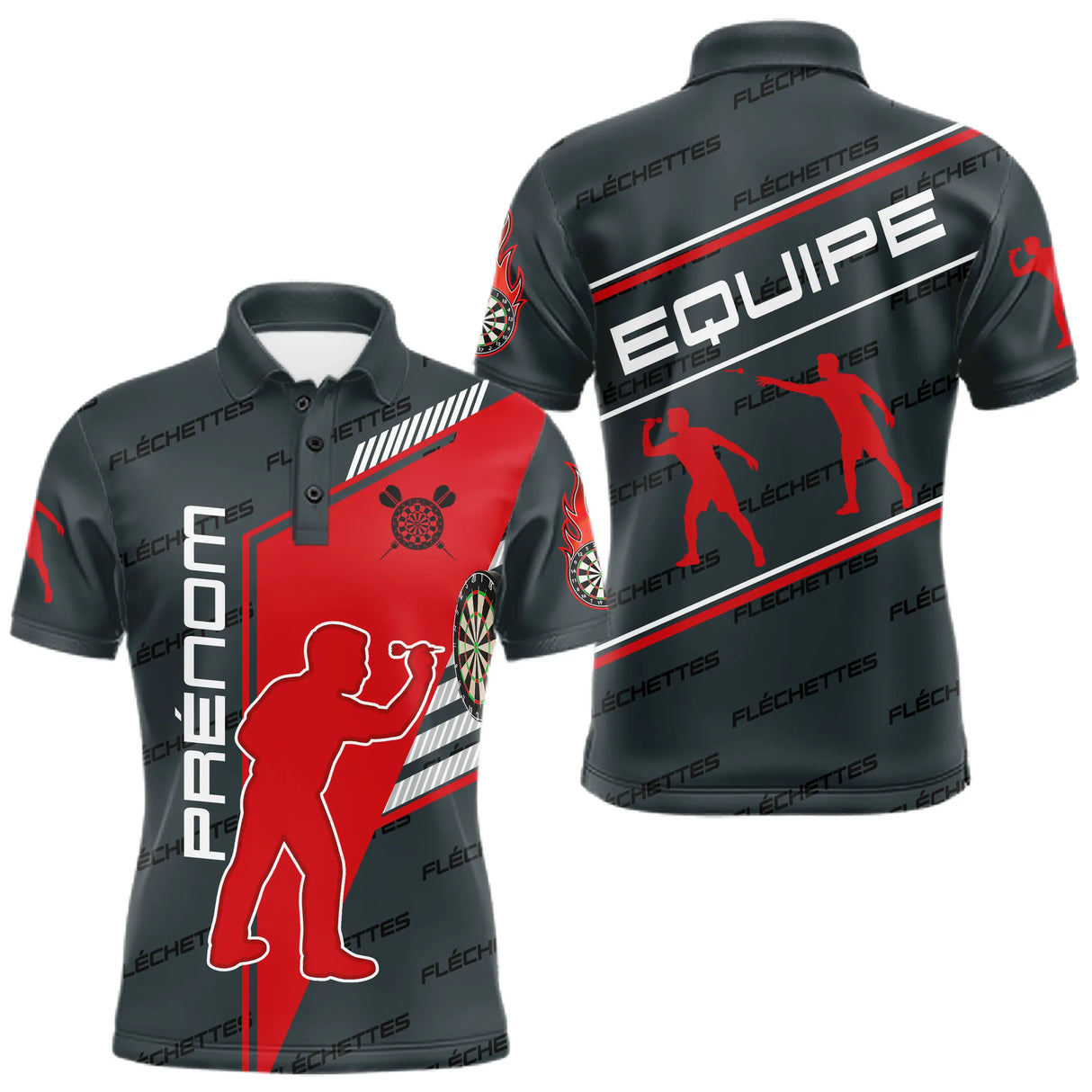 Polo Fléchettes Homme Femme - Rouge & Noir Équipe - Polo Homme