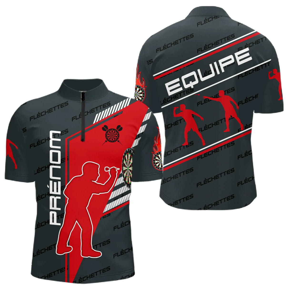 Polo Fléchettes Homme Femme - Rouge & Noir Équipe - Polo Zippé Homme