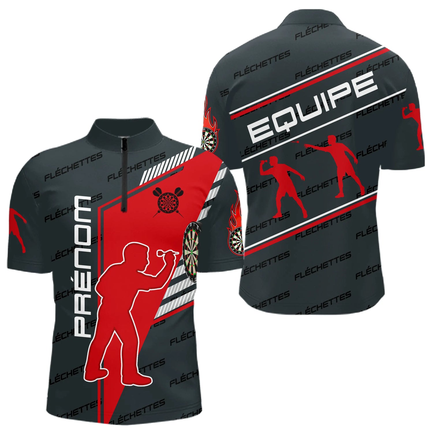 Polo Fléchettes Homme Femme - Rouge & Noir Équipe - Polo Zippé Homme