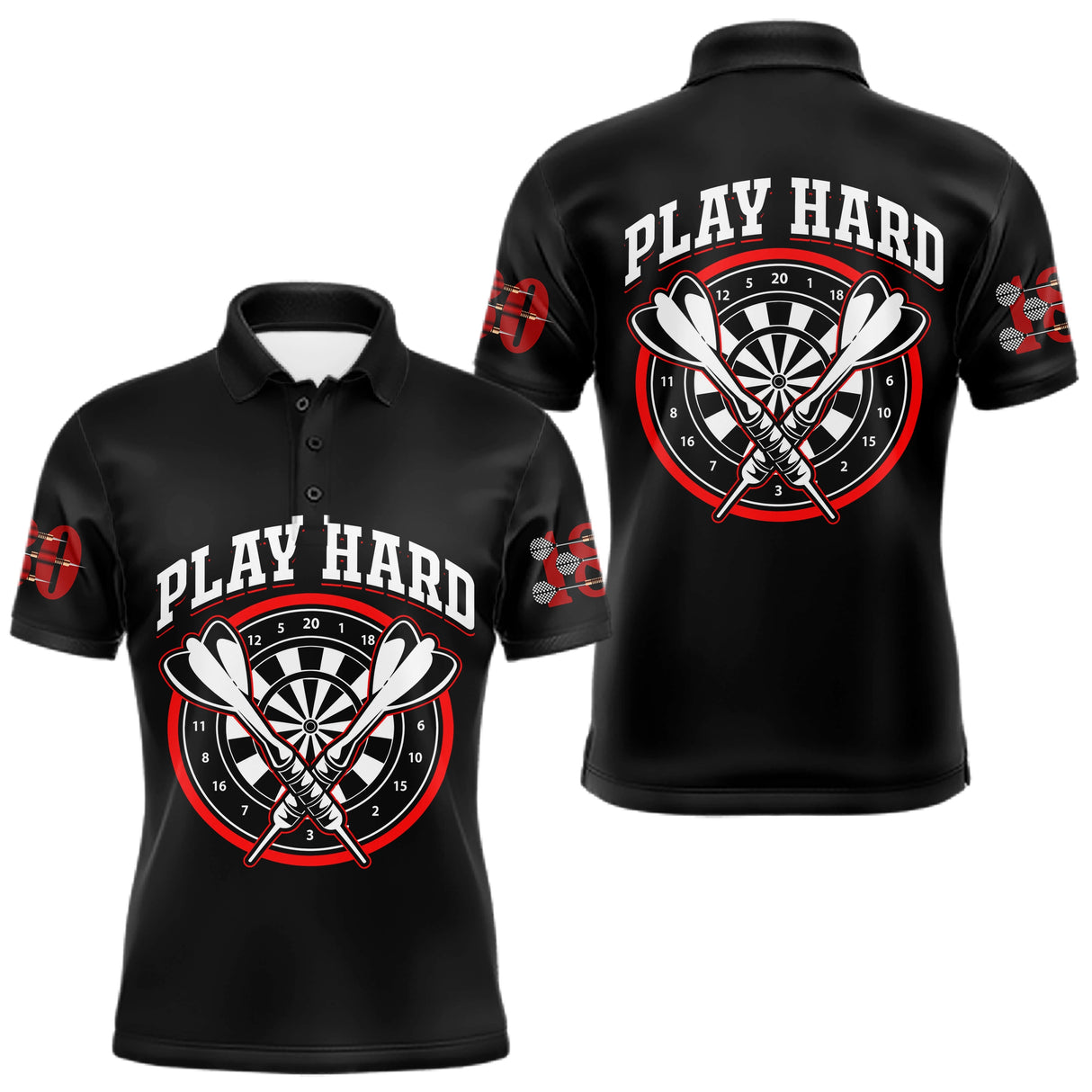 Polo Fléchettes Homme Femme Noir - Play Hard 180 - Polo Homme