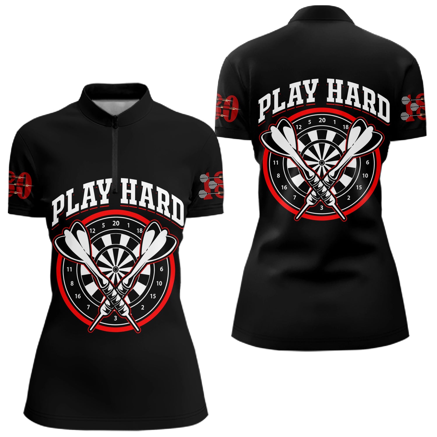 Polo Fléchettes Homme Femme Noir - Play Hard 180 - Polo Zippé Femme