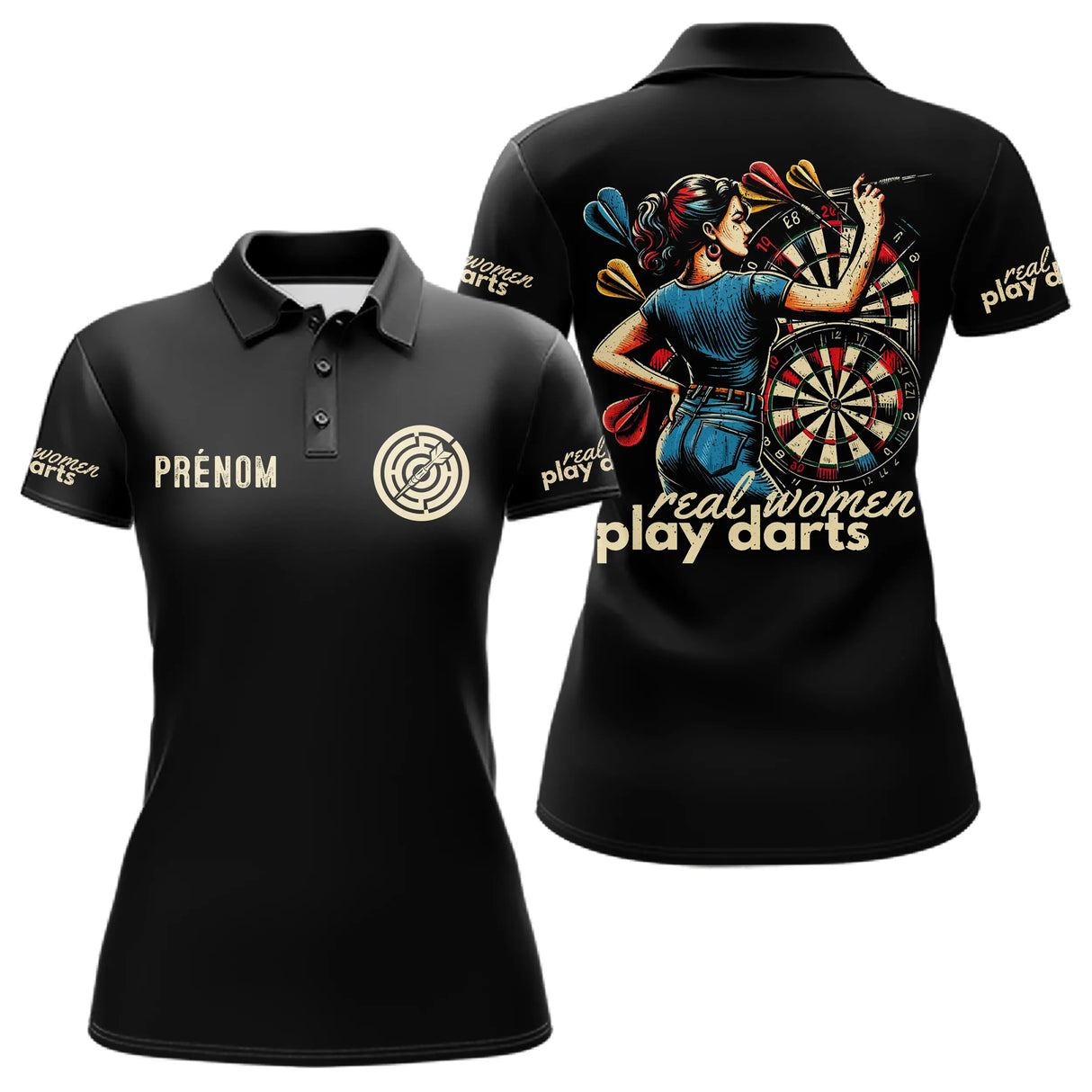 Polo Fléchettes Homme Femme Noir - Real Man Real Woman - Polo Femme