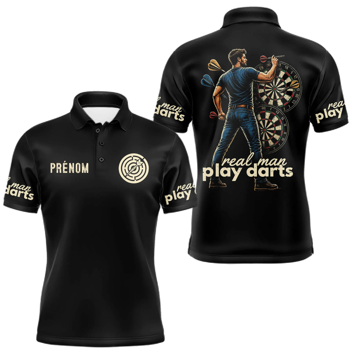 Polo Fléchettes Homme Femme Noir - Real Man Real Woman - Polo Homme